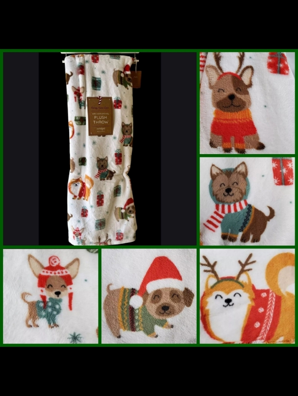 Christmas Santa Bulldog Pom Westie Pug Dog Oversized Soft Cozy Throw Blanket New